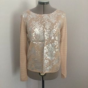 Trouve Beige & Silver Metallic Sweater